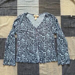 self esteem vintage sheer velvet floral blue long sleeve blouse whimsygoth 90s M